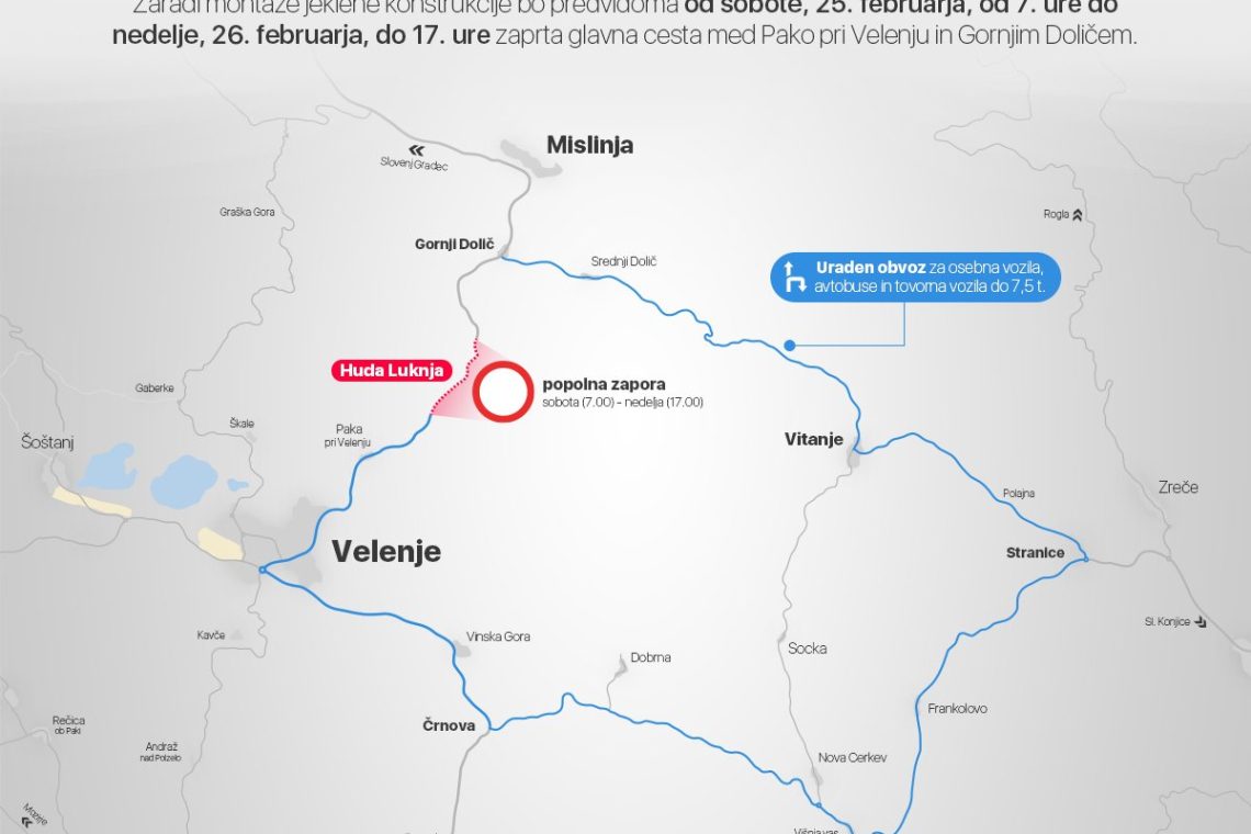 Zaradi del na kolesarski povezavi za vikend zaprta glavna cesta skozi Hudo luknjo
