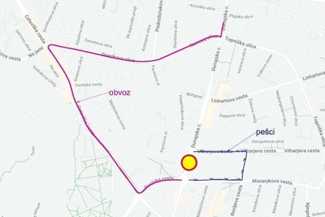 Zapora Dunajske ceste zaradi gradnje železniškega nadvoza
