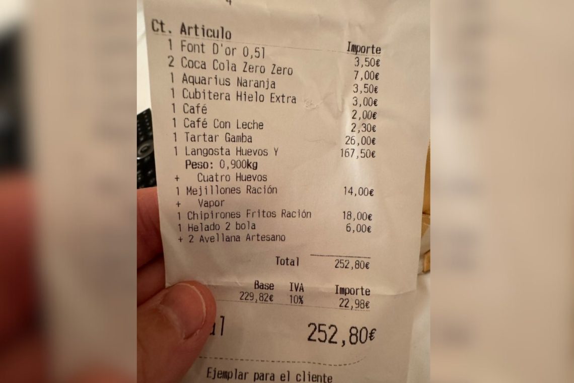 Račun za 250 evrov in postavka treh evrov, ki je razjezila turista